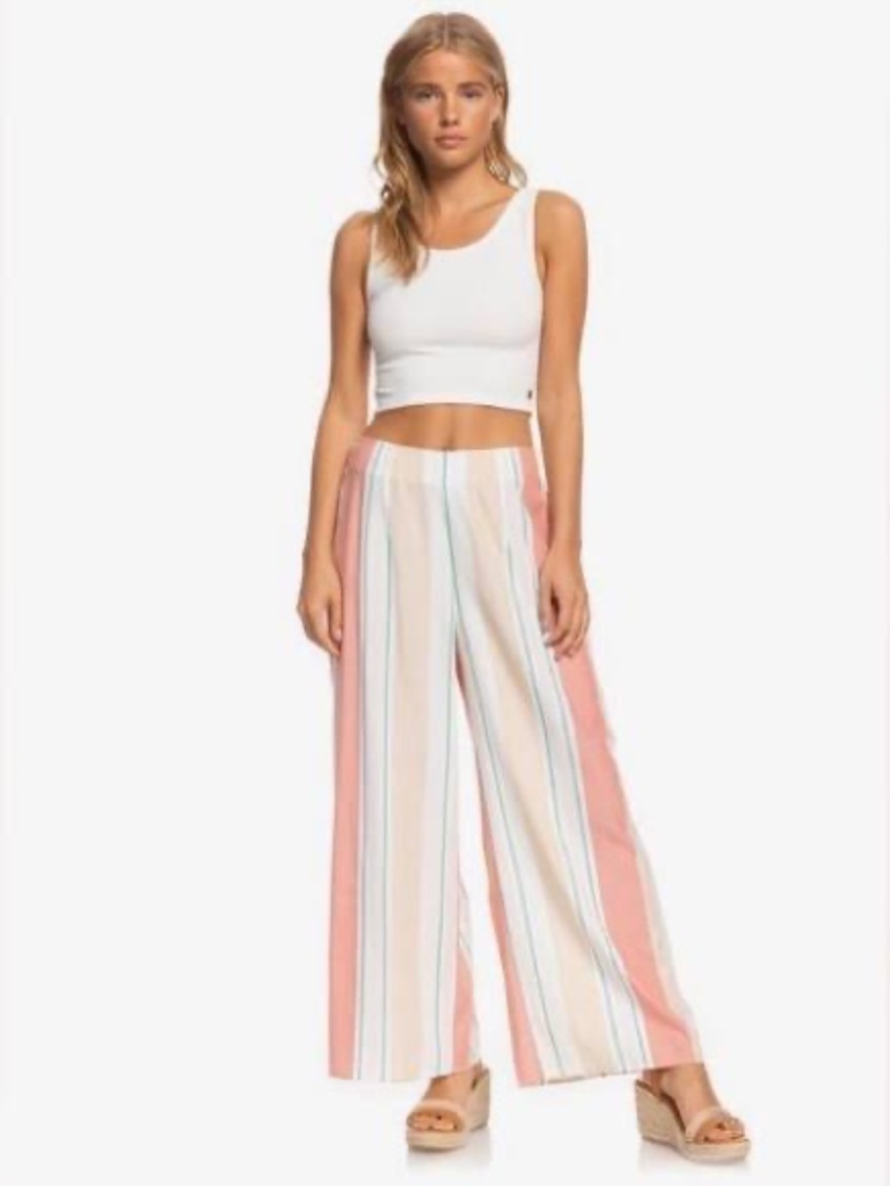 Roxy Snow White True Stripe Beside Me Palazzo Pants